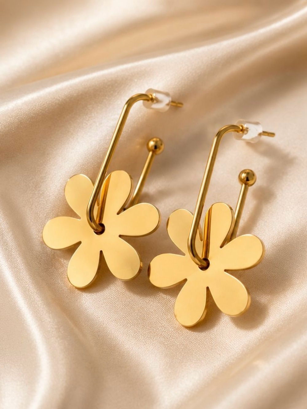 Gold Floral Hoop Drop Earrings